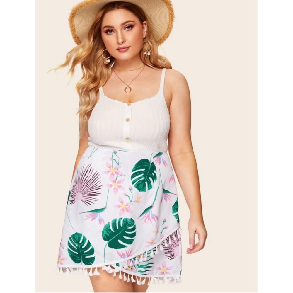 SHEIN Plus Fringe Hem Floral Print Skirt Size 2XL